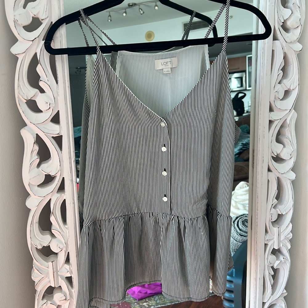 Loft black and white striped peplum top